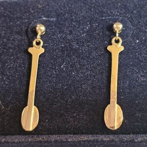 Unique 14K Yellow Gold Hawaiian Canoe Paddle Dangle Earrings 1.4 Grams